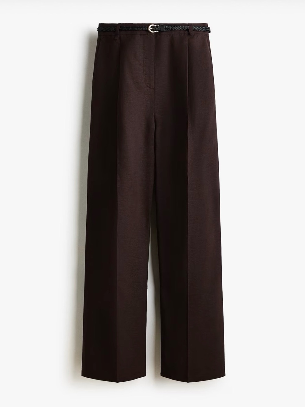 H&M Wide-Leg High-Rise Pants in Dark Brown with Belt